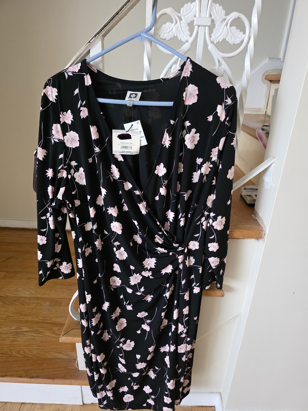 Anne Klein Black Midi Dress with Pink Floral Print